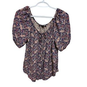 Lucky Brand Bohemian Prairie Peasant Blouse With Buttons Size XS